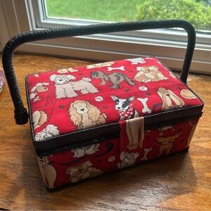 Pet-Themed Red Sewing Storage Basket
